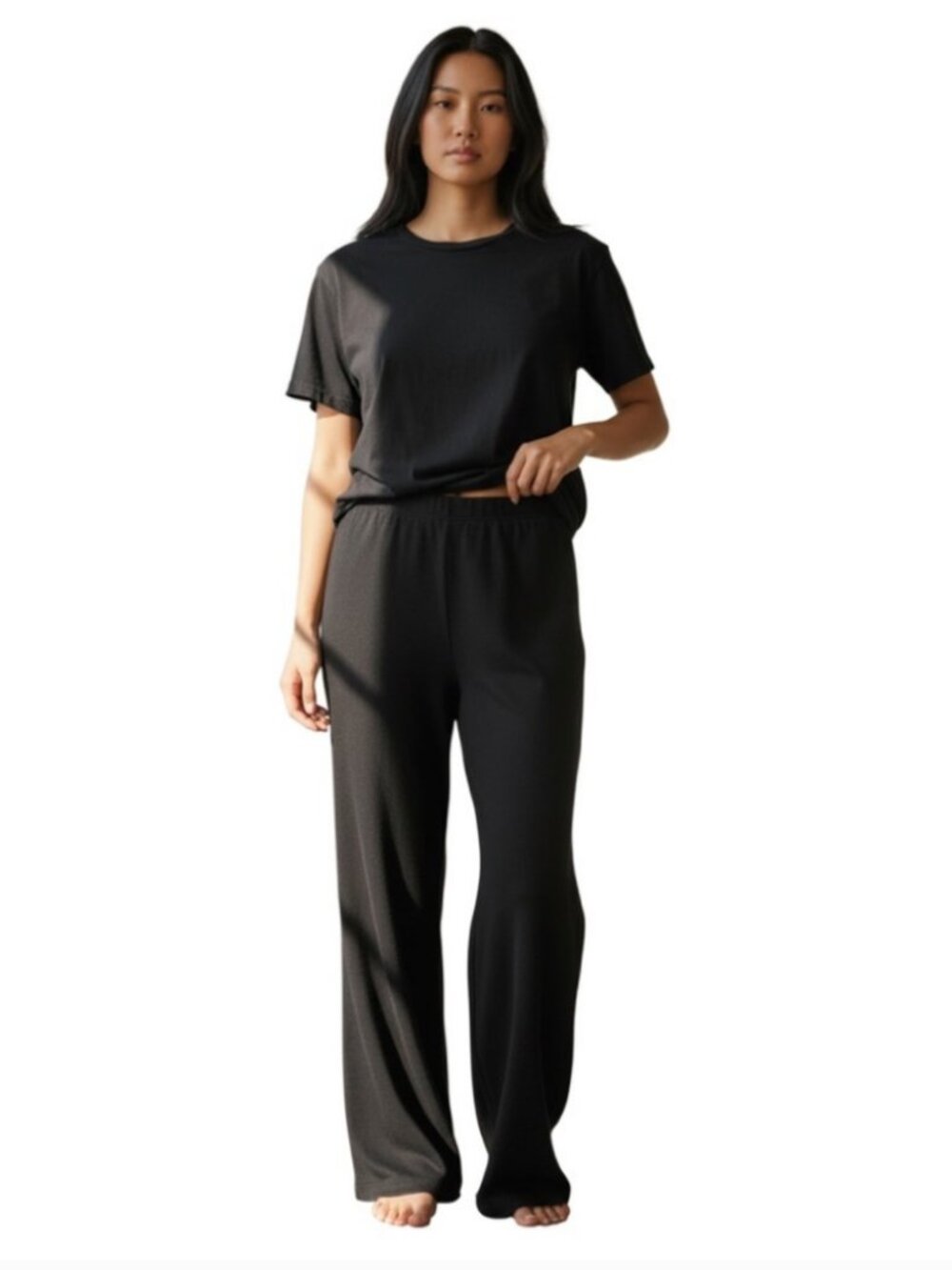 Skims Lightweight Wide Leg Cotton Modal Blend Relaxed Black Pants